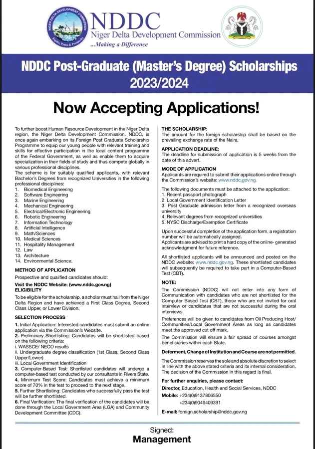 Niger Delta Development Commission (NDDC) Post-Graduate Foreign