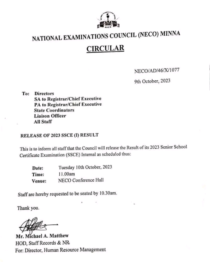 NECO FIXES NEW DATE FOR THE RELEASE OF 2023 RESULTS