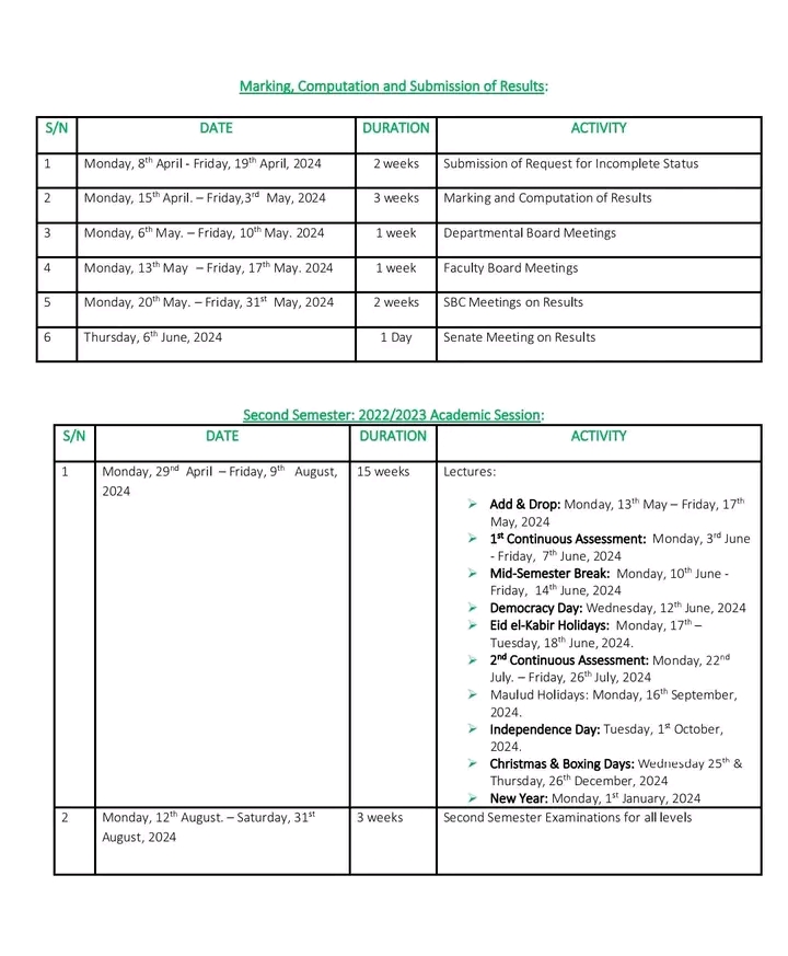 Aliko Dangote University Of Science And Technology Release Undergraduate Approved Academic Calendar