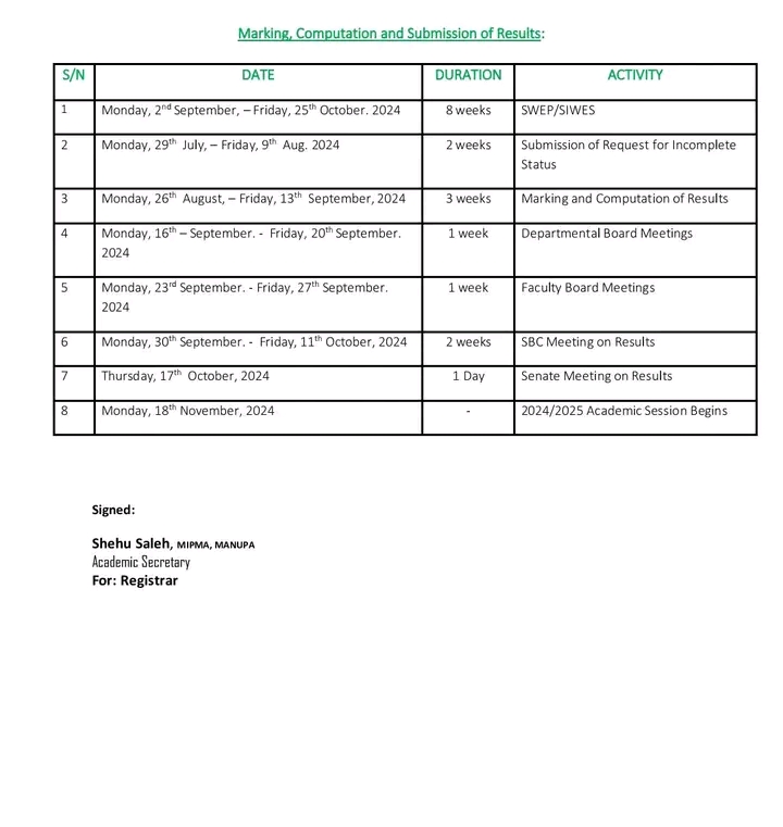 Aliko Dangote University Of Science And Technology Release Undergraduate Approved Academic Calendar