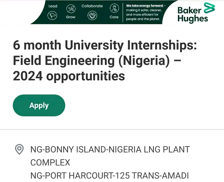 Baker Hughes Nigeria: 12 month Graduate Internships – Engineering & Technology