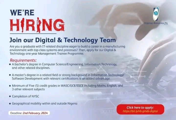 Nigerian Breweries Graduate Management Development Scheme – Digital & Technology 2024