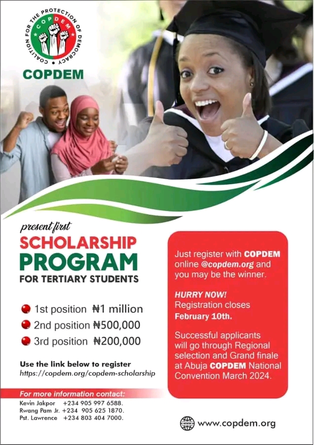 COPDEM ANNOUNCES ITS UNDERGRADUATE SCHOLARSHIP PROGRAM FOR 2024
