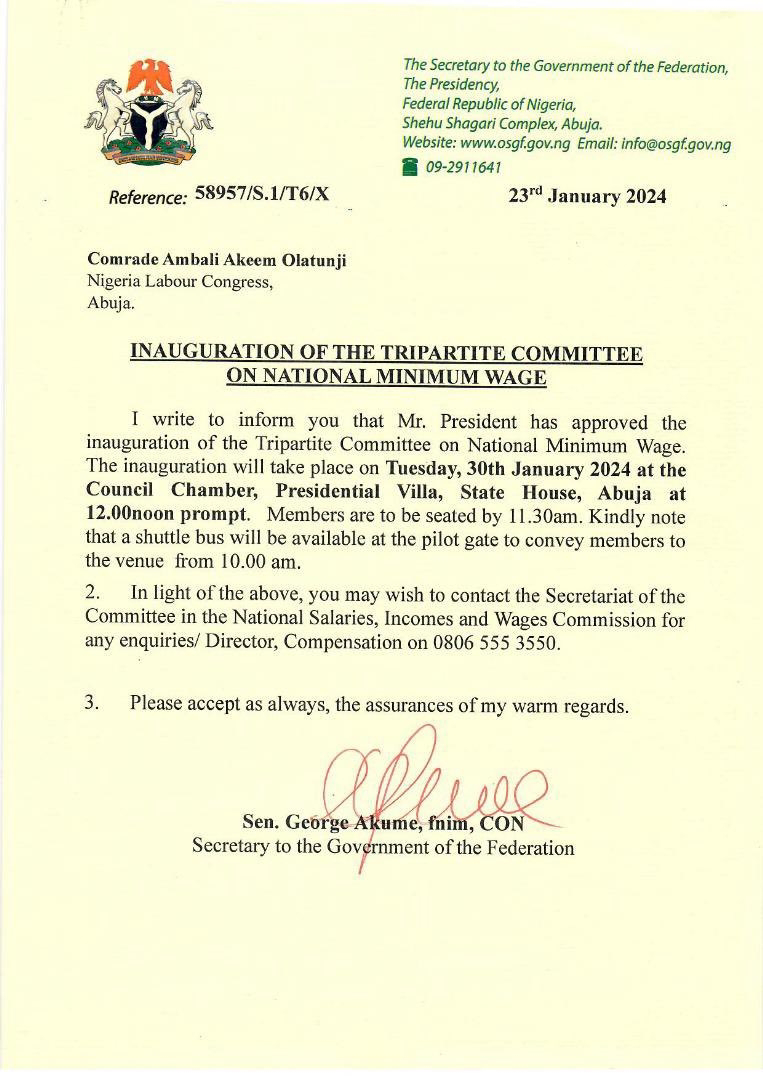 Tinubu Approves Inauguration Of Committee On National Minimum Wage