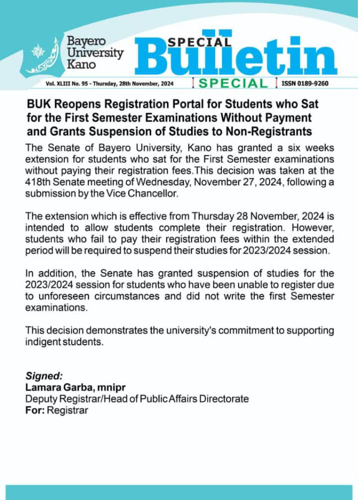 BUK REOPENS SCHOOL FEES PAYMENT AND REGISTRATION PORTAL FOR 2023/2024 ACADEMIC SESSION