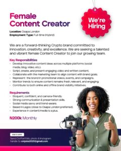Female Content Creator Needed at Cmjobs